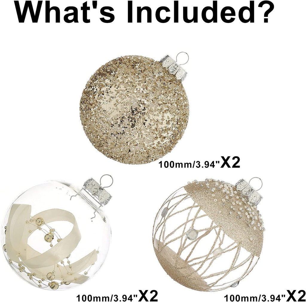 Christmas Ball Ornaments Set, Shatterproof Christmastree Decorations,6Ct Large Plastic Hanging Ornaments,100Mm/4,Champagne Gold