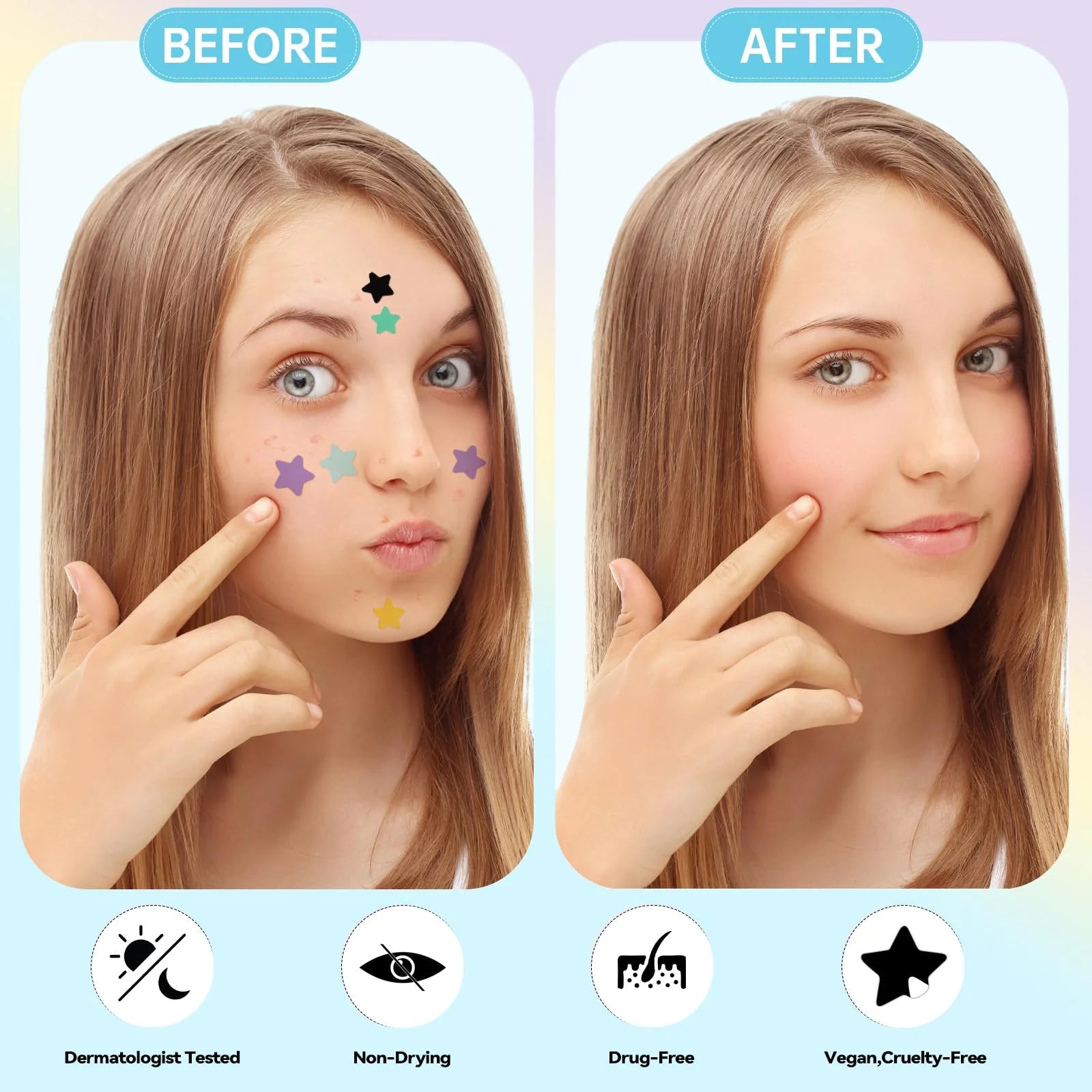 Pimple Patches for Face, Hydrocolloid Acne Patches, Cute Star Zit Covers, Colorful Superstar Patches Spot Stickers, 357 Count | 4 Sizes (8Mm/9Mm/11Mm/14Mm)