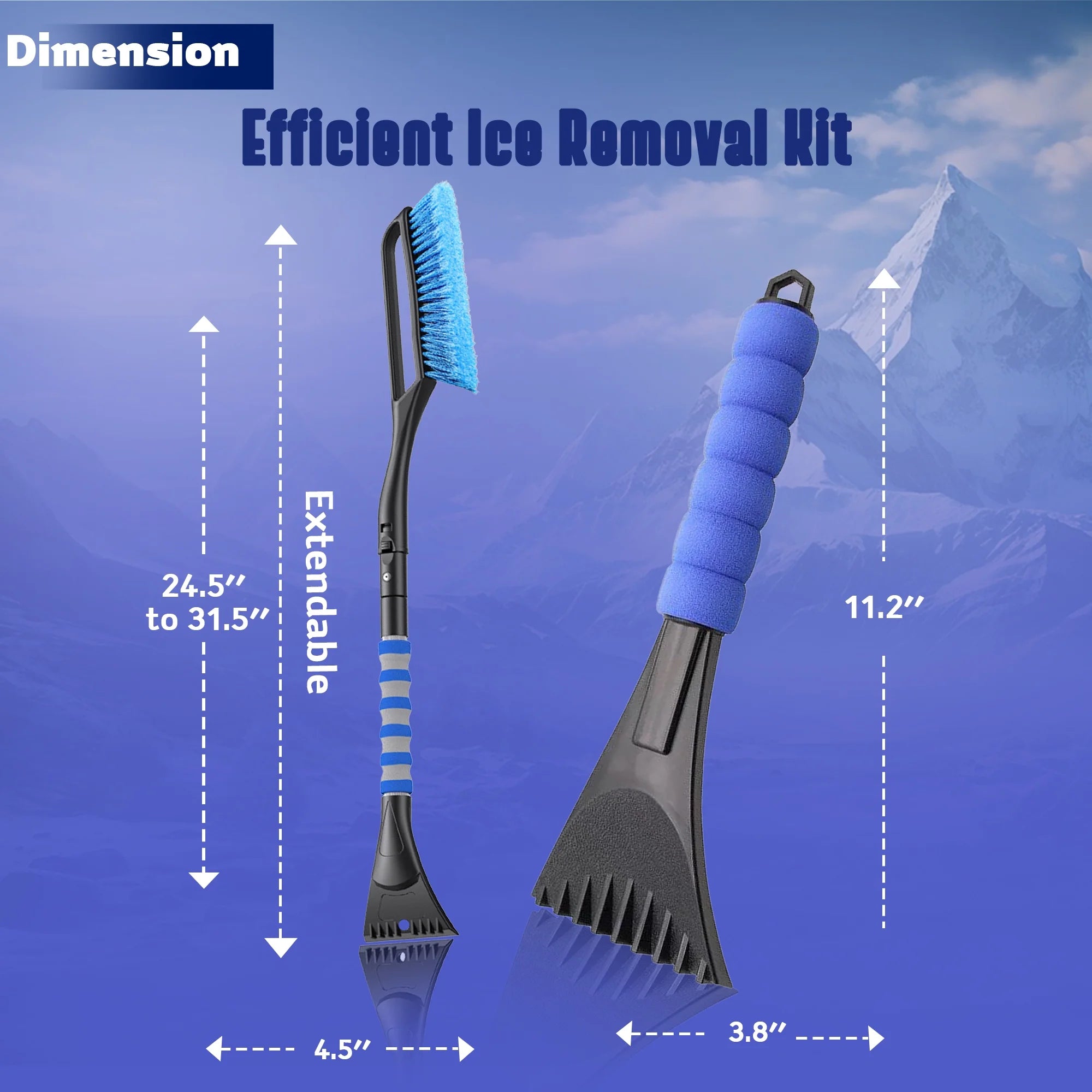 32" Inch Snow Scraper, Extendable Car Windshield Snow Brush, Ice Scraper, Broom with Ergonomic Foam Grip for Cars, Trucks, Suvs (Large)
