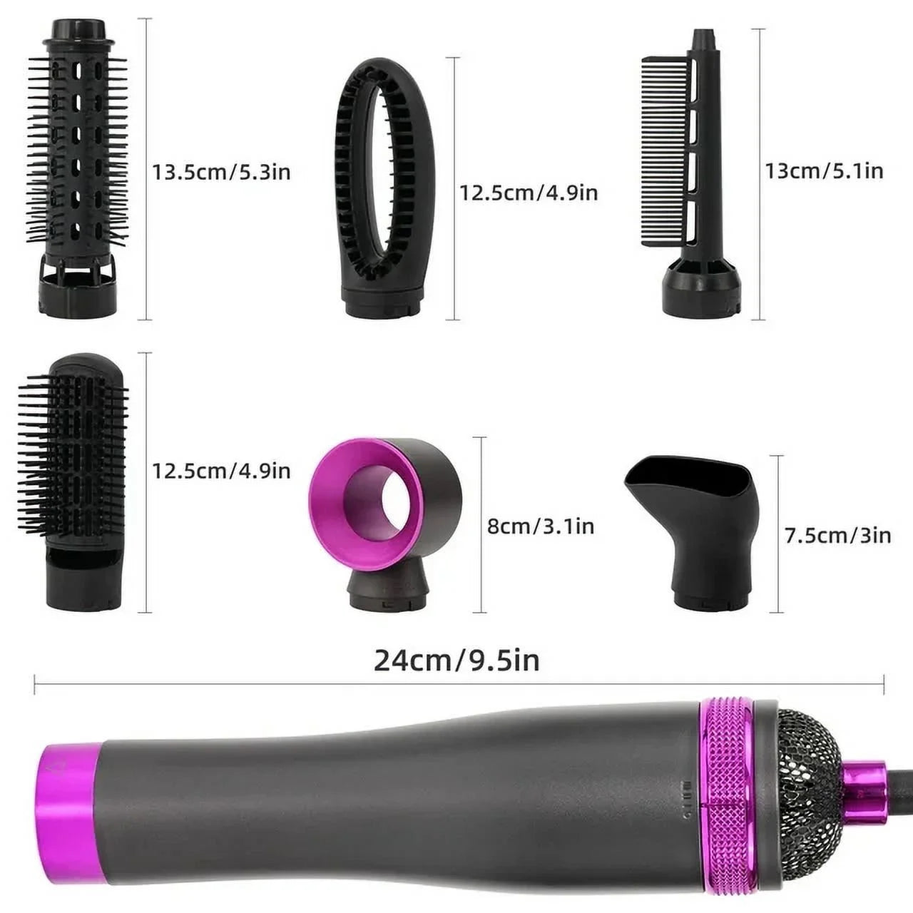 6 in 1 Hair Dryer Brush,Detachable Multi-Head Blow Dryer, 57℃ No Heat Damage Hair Volumizer,One-Step Hot Air Brush for Straightening,Curling,Drying,Multifunctional Hair Dryer Styling Tool