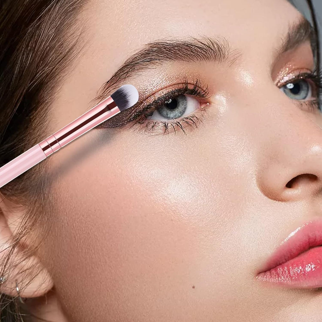 Stipple Blush Brushes, 2PCS Duo Fiber Stippling Brush and Eye Makeup Brushes 12Pcs Eyeshadow Makeup Brushes Pink