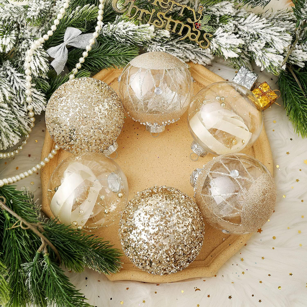 Christmas Ball Ornaments Set, Shatterproof Christmastree Decorations,6Ct Large Plastic Hanging Ornaments,100Mm/4,Champagne Gold