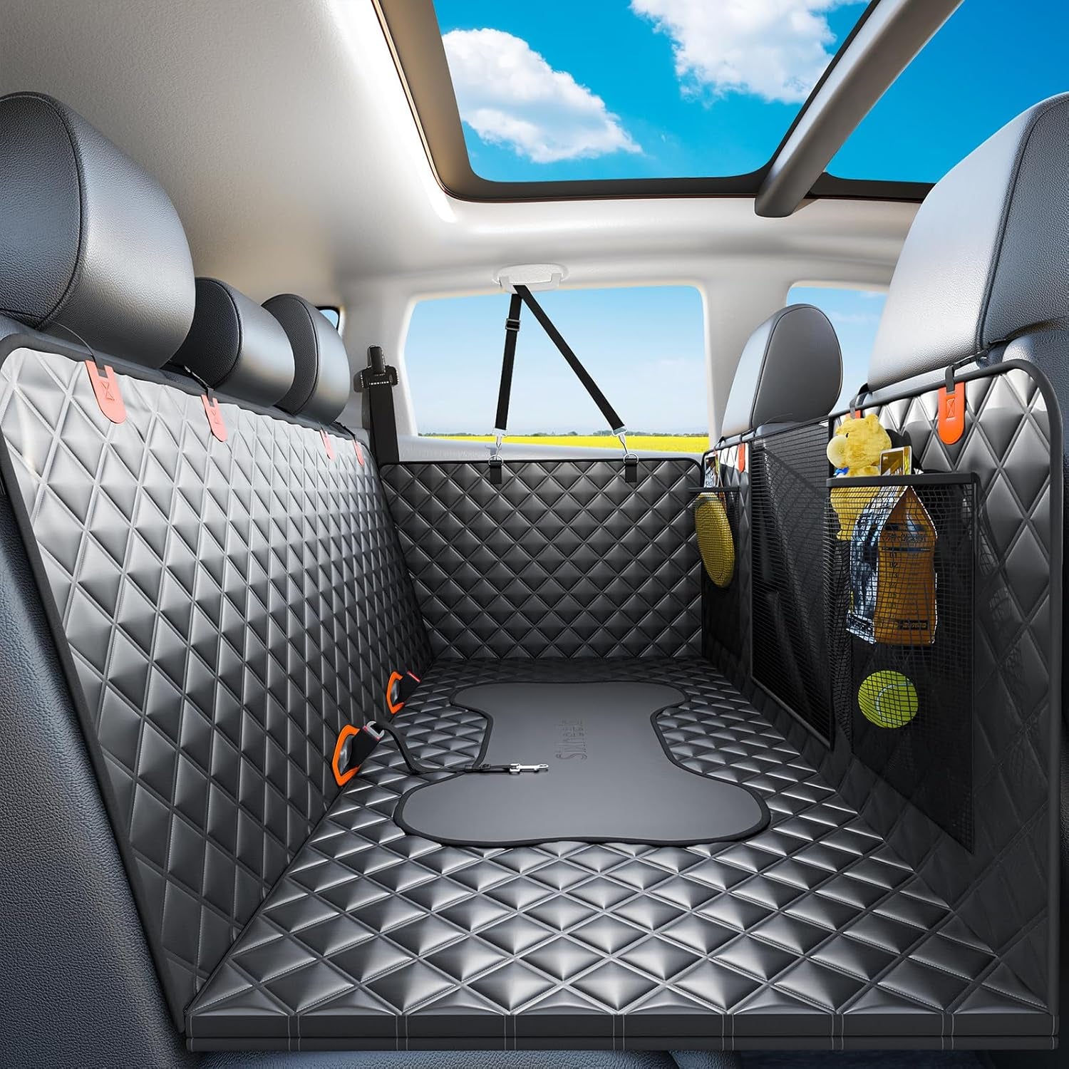 Dog Car Seat Cover Back Seats Protector, Backseat Extender Hard Bottom Rear Seat Pet Cover for Dogs, Waterproof Carseat Covers Dog Hammock Travel Accessories for Car,Suv,Truck