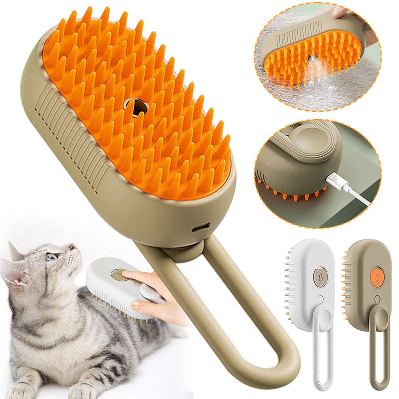 3‑in‑1 Pet Steam Spray Brush for Cats & Dogs – Electric Hair Removal, Massage & Grooming Comb