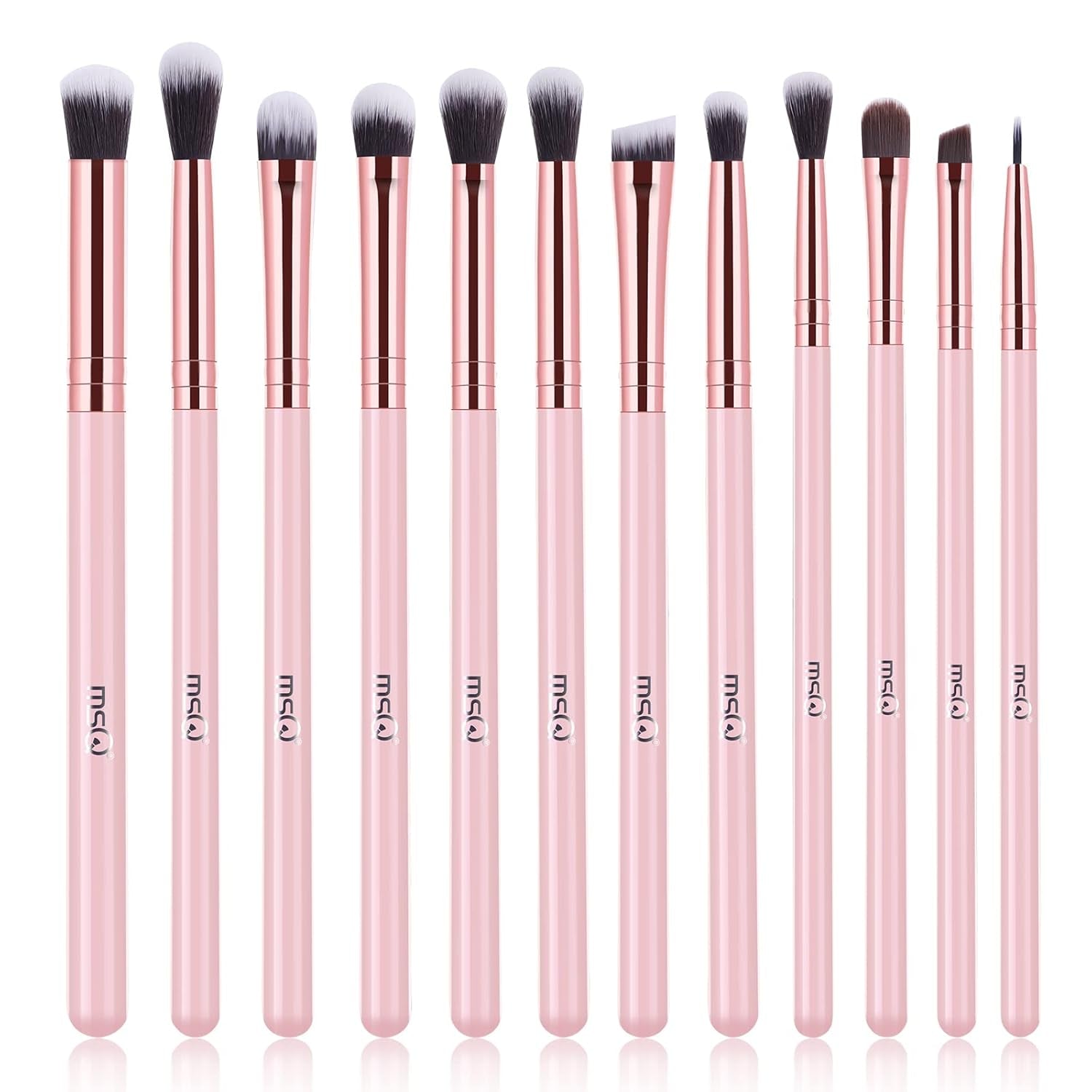 Stipple Blush Brushes, 2PCS Duo Fiber Stippling Brush and Eye Makeup Brushes 12Pcs Eyeshadow Makeup Brushes Pink