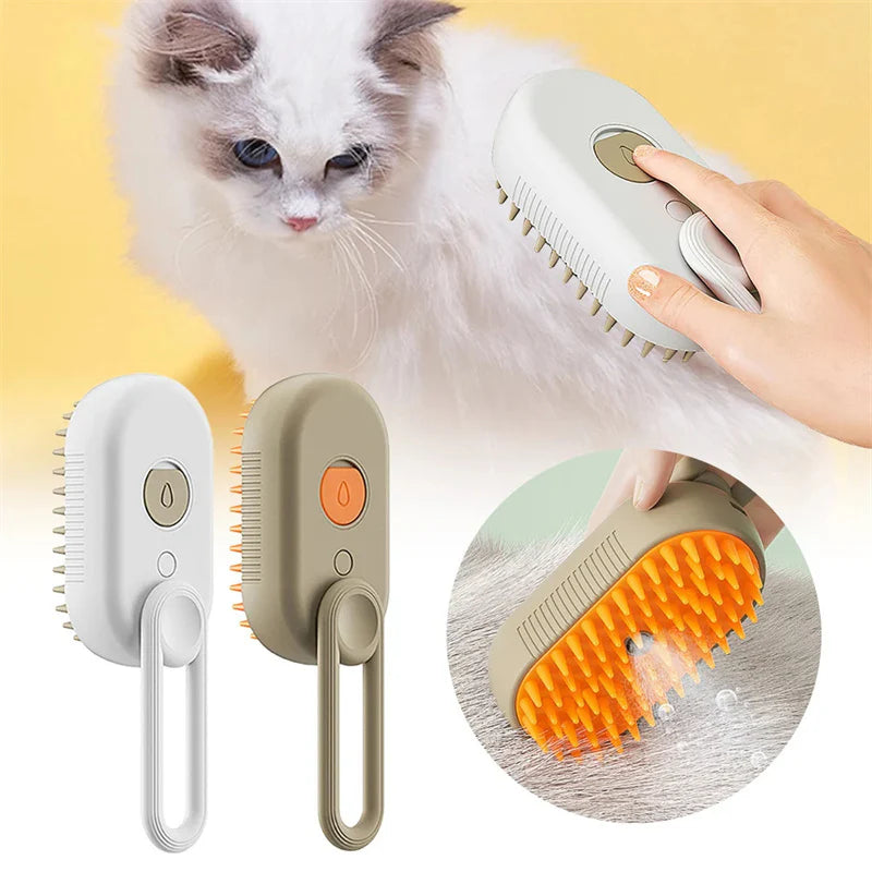 3‑in‑1 Pet Steam Spray Brush for Cats & Dogs – Electric Hair Removal, Massage & Grooming Comb