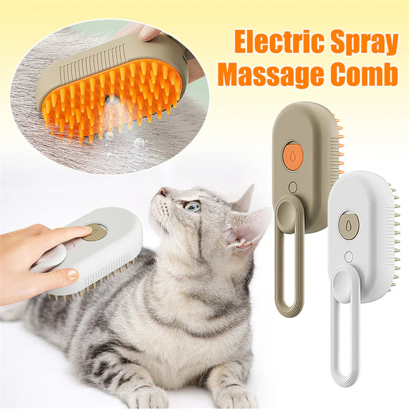 3‑in‑1 Pet Steam Spray Brush for Cats & Dogs – Electric Hair Removal, Massage & Grooming Comb