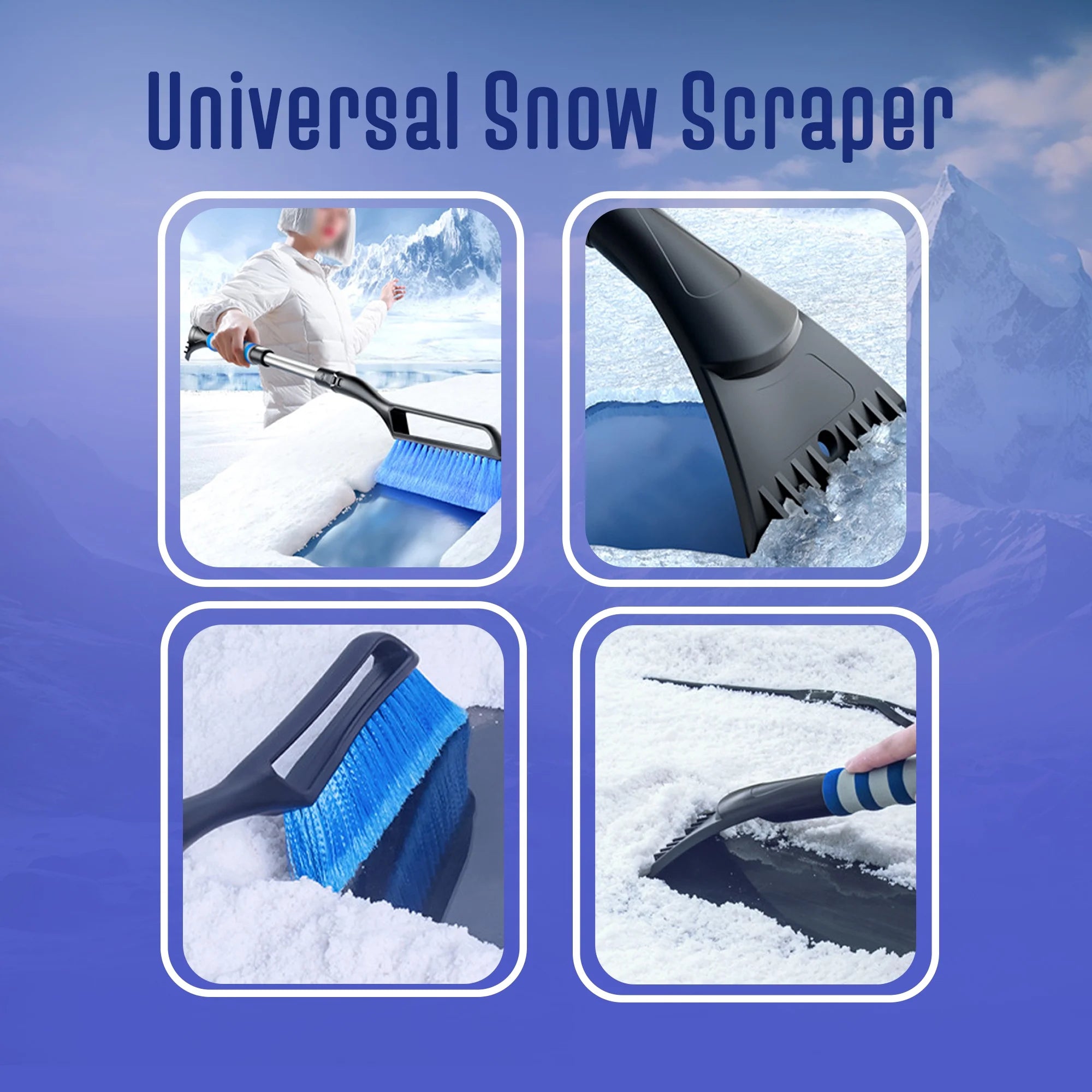 32" Inch Snow Scraper, Extendable Car Windshield Snow Brush, Ice Scraper, Broom with Ergonomic Foam Grip for Cars, Trucks, Suvs (Large)