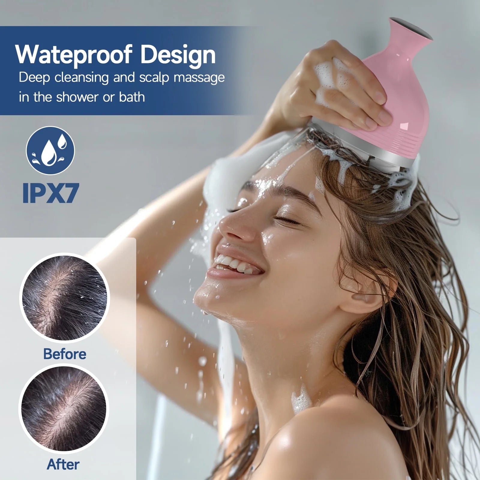 Electric Cordless Hair Scalp Massager with Kneading 76 Massage Nodes, Handheld Portable Head Scratcher Massager for Hair Growth, Deep Clean and Stress Relax, Gifts for Men Dad