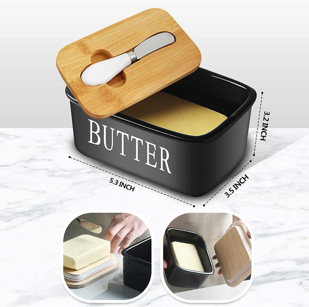 Airtight Porcelain Butter Dish with Lid - Black Butter Storage Container