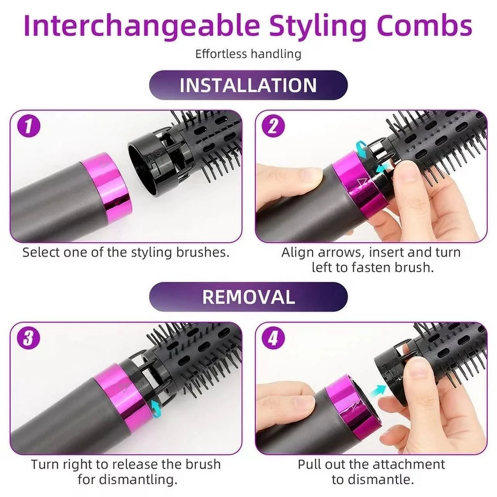 6 in 1 Hair Dryer Brush,Detachable Multi-Head Blow Dryer, 57℃ No Heat Damage Hair Volumizer,One-Step Hot Air Brush for Straightening,Curling,Drying,Multifunctional Hair Dryer Styling Tool