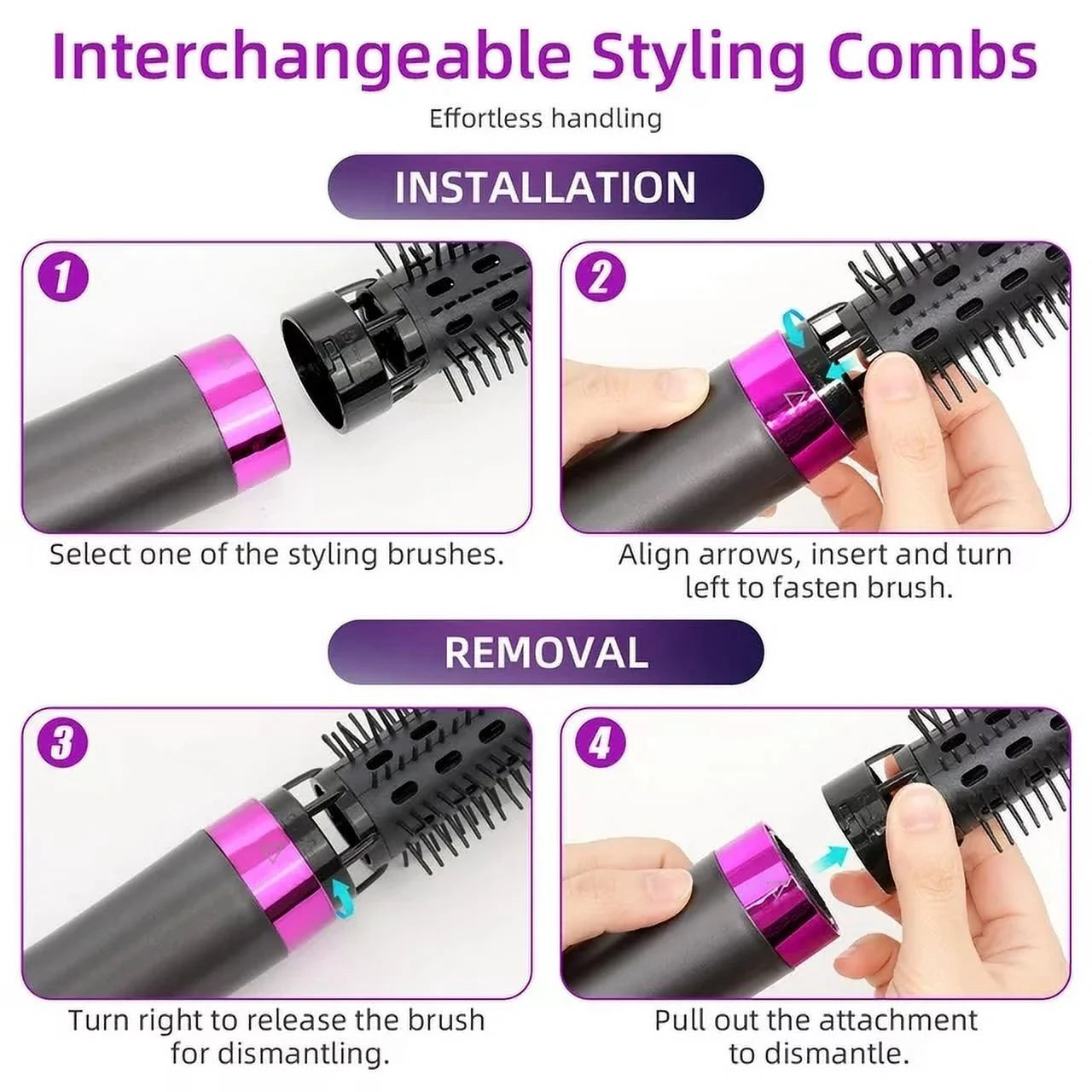 6 in 1 Hair Dryer Brush,Detachable Multi-Head Blow Dryer, 57℃ No Heat Damage Hair Volumizer,One-Step Hot Air Brush for Straightening,Curling,Drying,Multifunctional Hair Dryer Styling Tool