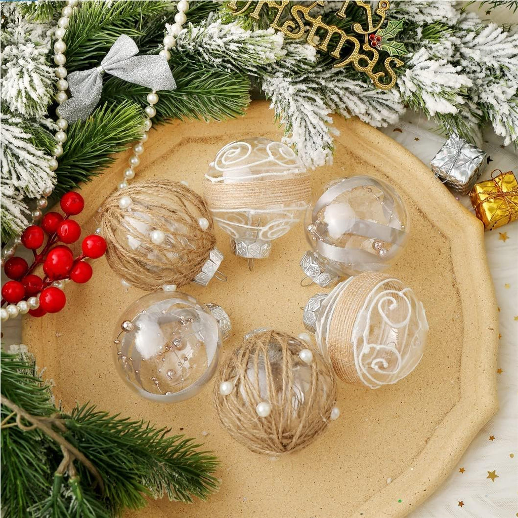 Christmas Ball Ornaments Set, Farmhouse Rustic Christmastree Decorations,12Ct Large Shatterproof Plastic Hanging Ornaments, 70Mm/2.76", Beige