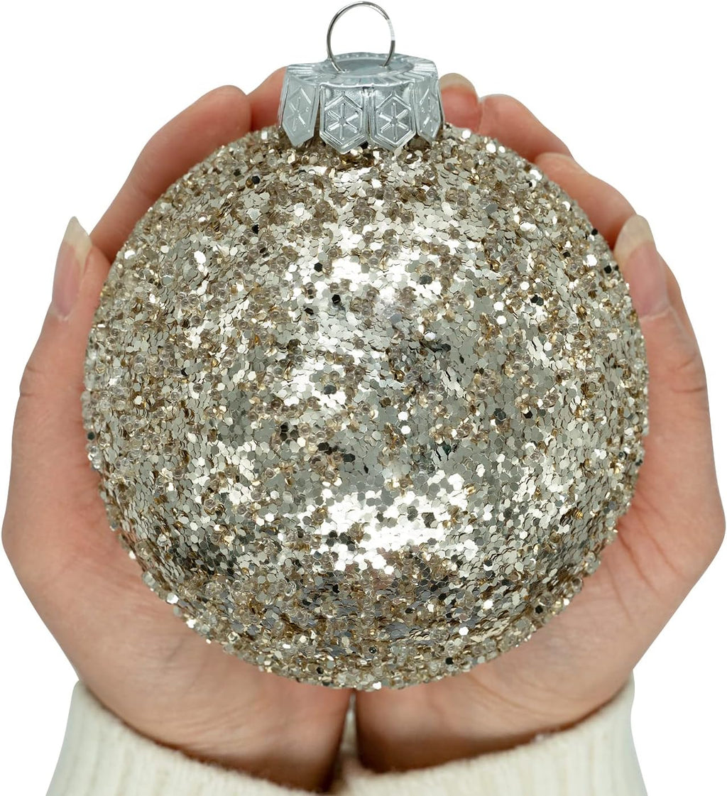 Christmas Ball Ornaments Set, Shatterproof Christmastree Decorations,6Ct Large Plastic Hanging Ornaments,100Mm/4,Champagne Gold