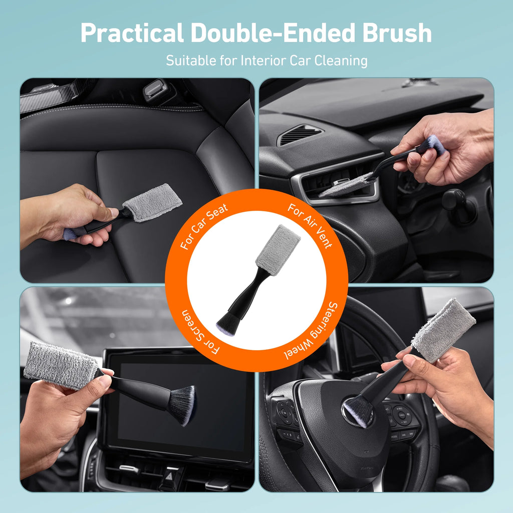 Car Wash Kit Windshield Cleaning Tool, 9PCS Car Detailing Brush Set, for Wheel, Dashboard, Air Vent, Leather and Exterior, Complete Car Care Tools