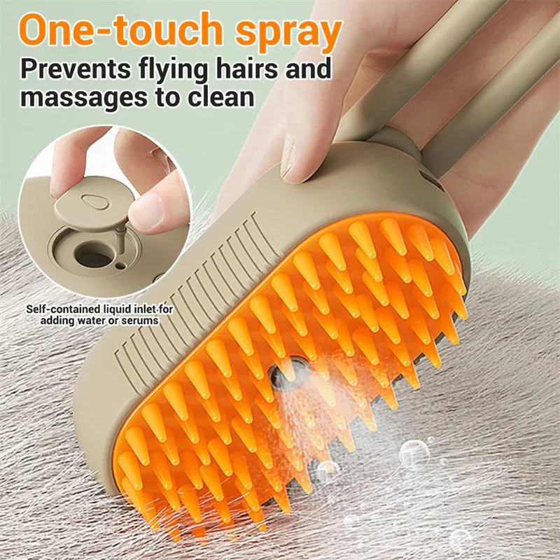 3‑in‑1 Pet Steam Spray Brush for Cats & Dogs – Electric Hair Removal, Massage & Grooming Comb