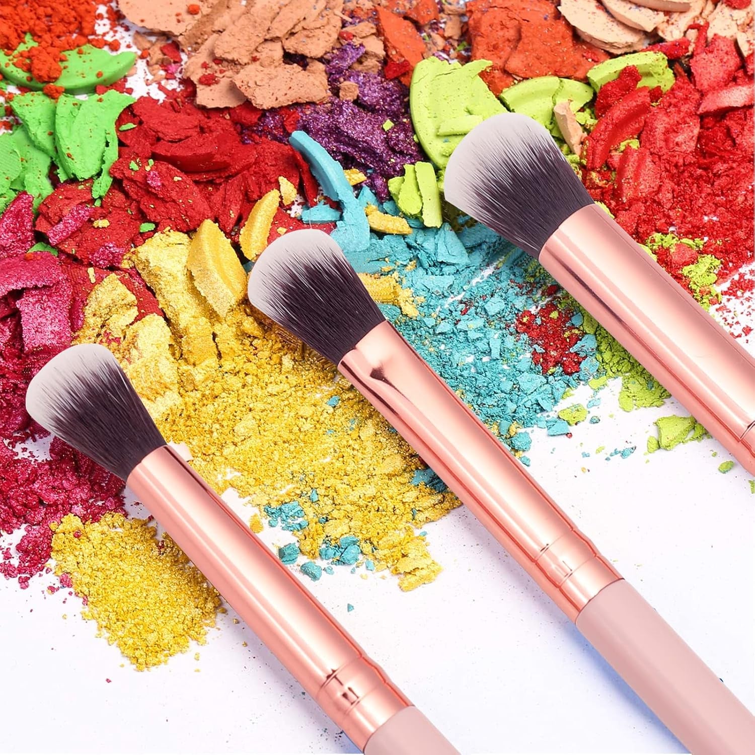 Stipple Blush Brushes, 2PCS Duo Fiber Stippling Brush and Eye Makeup Brushes 12Pcs Eyeshadow Makeup Brushes Pink