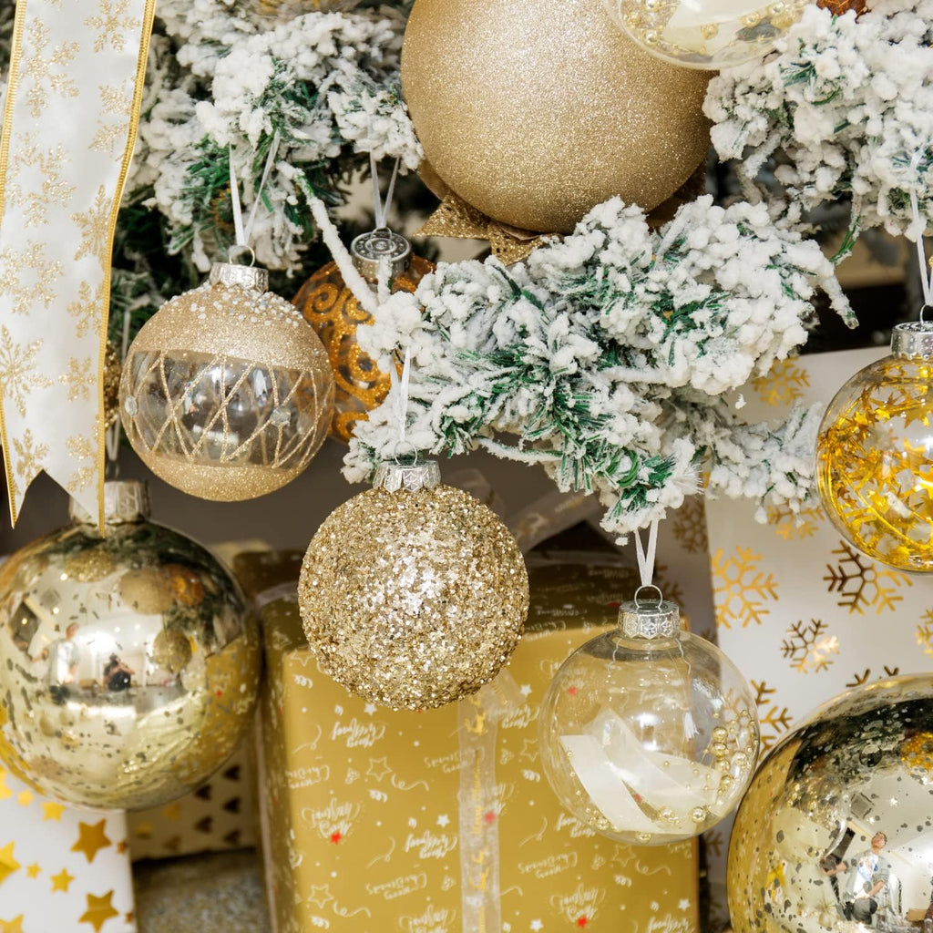 Christmas Ball Ornaments Set, Shatterproof Christmastree Decorations,6Ct Large Plastic Hanging Ornaments,100Mm/4,Champagne Gold